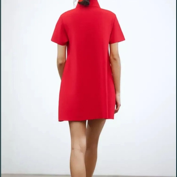 ZARA Red Short Sleeve Zipper Collar Dress Mini A-Line Size M - Picture 7 of 8